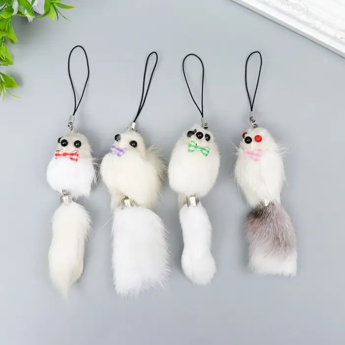 Пушистик на подвеске "Мышонок белый" МИКС 8,5х3,5х3,5 см