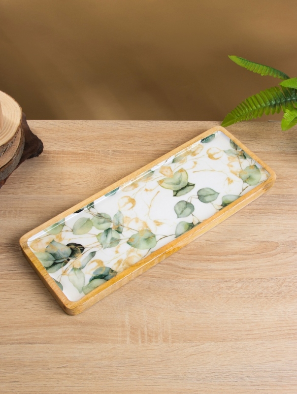 Блюдо прямоугольное "Листья" дерево манго 41х15 см