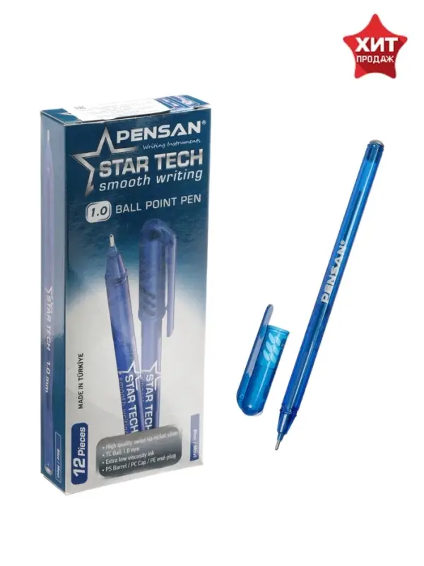 Ручка шариковая Pensan. Star Tech, синий стержень, игольчатый узел 1 мм, на масляной основе