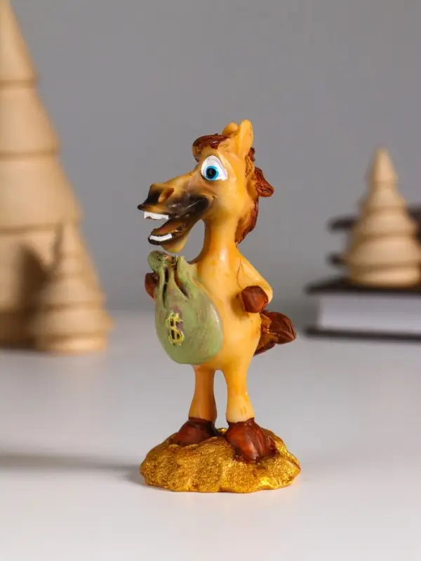 Сувенир полистоун Сувенир полистоун "Коник на монетах с мешком золота" 4х3,6х9 см