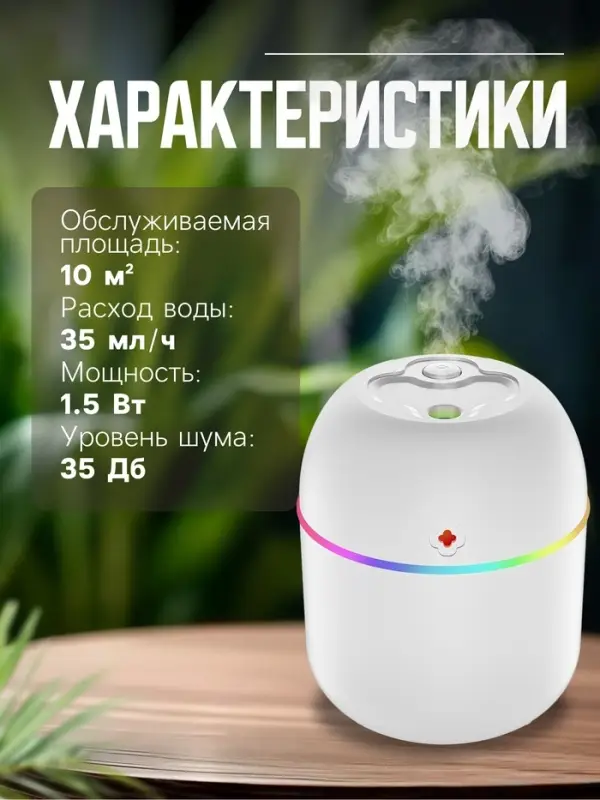 Увлажнитель воздуха HM-20, ультразвуковой, 220 мл, с подсветкой, 1.5 Вт, от USB, белый
