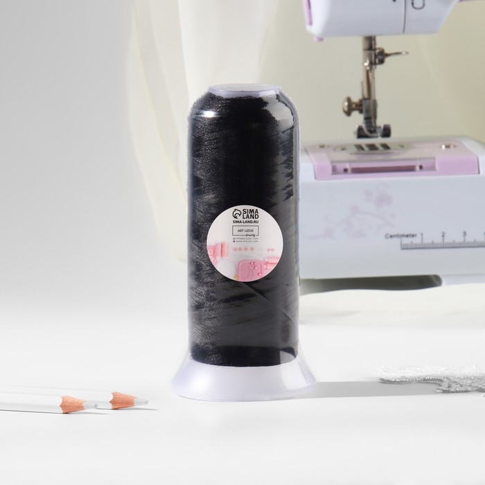 Нить атласная, 120D/2, 2700 м, цвет чёрный Нить атласная, 120D/2, 2700 м, цвет чёрный