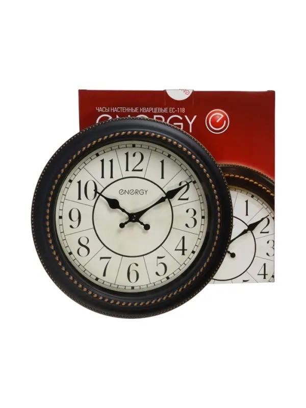 Часы настенные классические ENERGY ЕС-118, бесшумные, плавный ход, d=27.9 см, чёрные