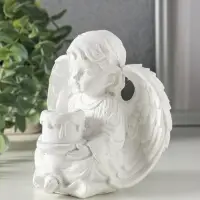 Сувенир полистоун свет "Белоснежный ангел с тортом" 11,8х8х11,5 см