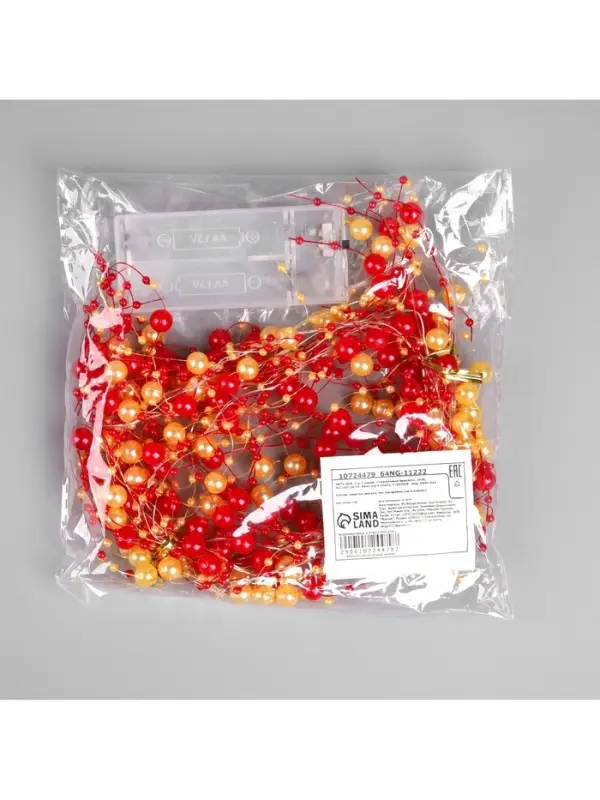 Гирлянда &laquo;Нить&raquo; 2 м, роса с насадками &laquo;Гранатовый браслет&raquo;, IP20, серебристая нить, 20 LED, от батареек АА&times;2, свечение тёплое белое