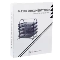 Лоток для бумаг горизонтальный, металлическая сетка, 4 отделения, серый