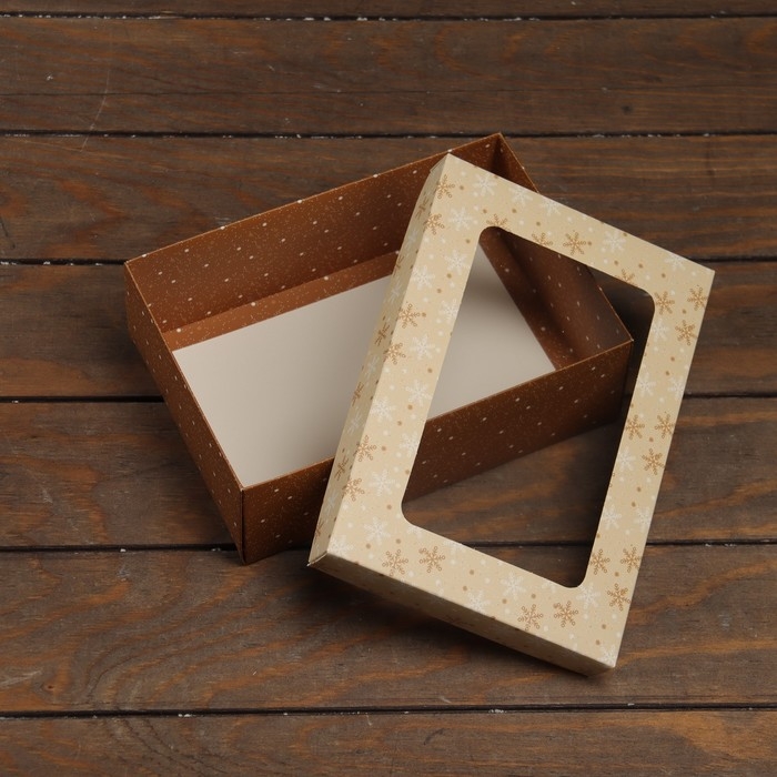 Новый год. Коробка подарочная новогодняя складная, крышка-дно, с окном Новый год. Коробка подарочная новогодняя складная, крышка-дно, с окном "Новогодняя снежинка" 24 х 17 х 8 см