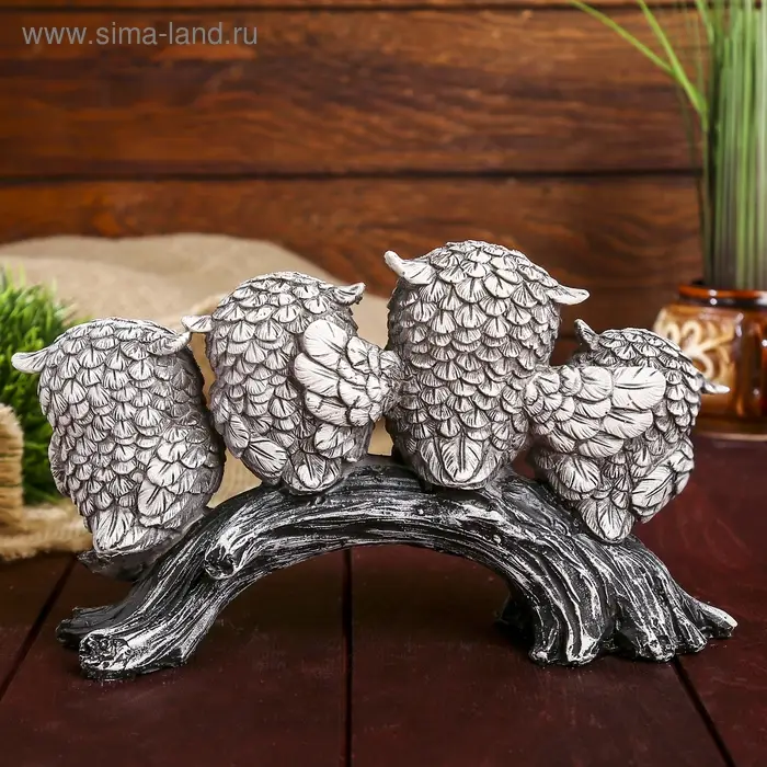 Сувенир полистоун "Четыре маленьких совёнка с большими глазами на ветке" 13х22х7 см