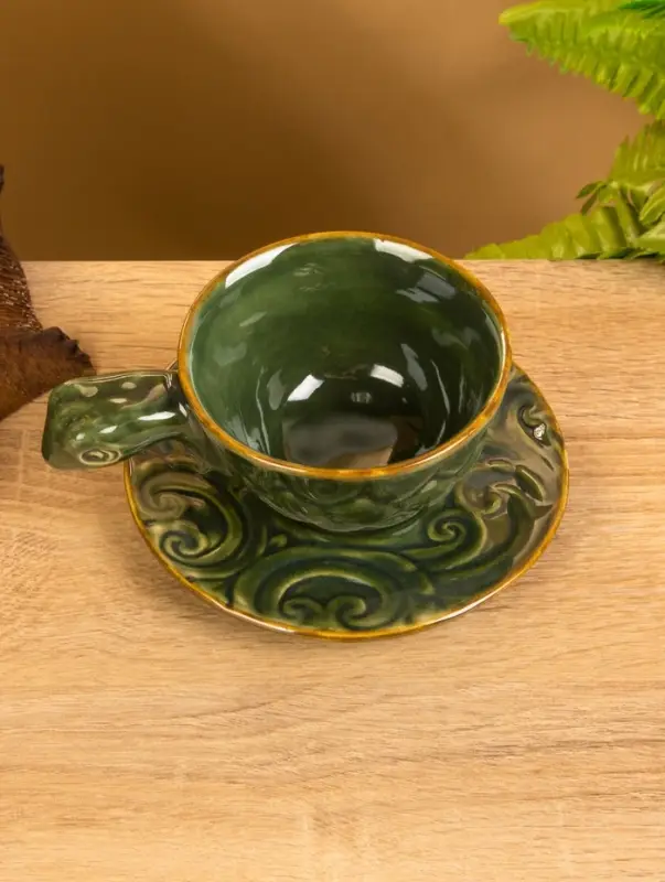 Чашка с блюдцем «Черепашка», 13×13×7 см, керамика, зелёная