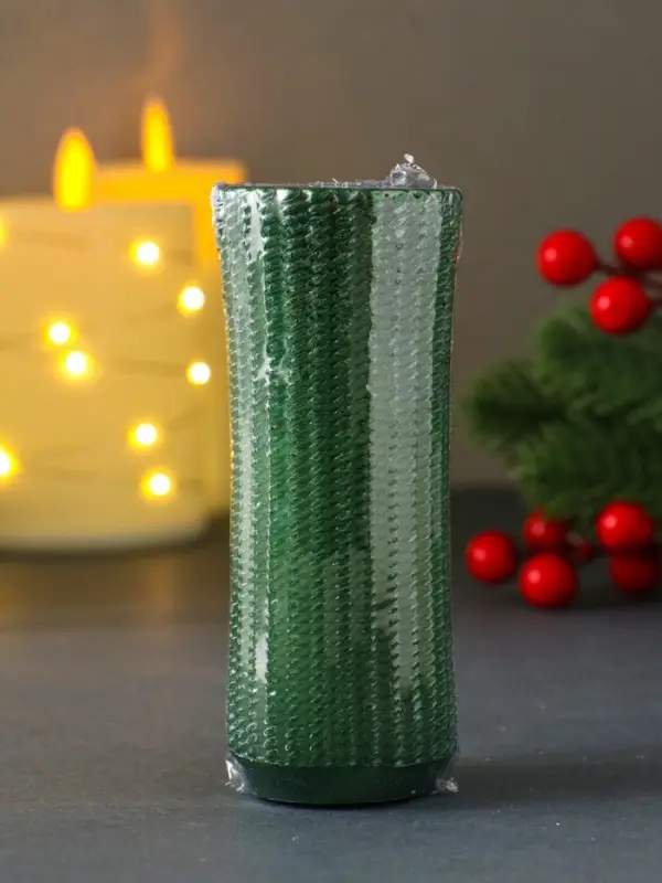 Свеча столбик "Вязаный" 47*117 мм,  лак зеленая
