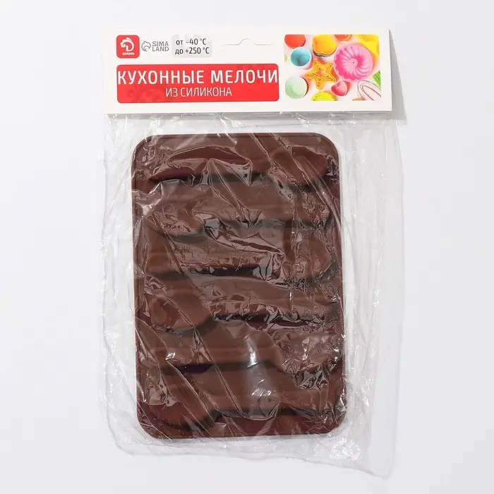 Форма для шоколада Доляна &laquo;Ложечки&raquo;, силикон, 13,5&times;9,5&times;0,7 см, 6 ячеек (8,3&times;1,8 см), цвет коричневый