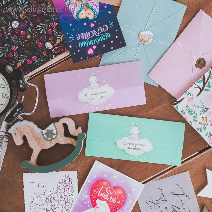 Конверт для денег «С рождением малышки» фигурный, зайка на облачке, 17.5 х 8 см Конверт для денег «С рождением малышки» фигурный, зайка на облачке, 17.5 х 8 см