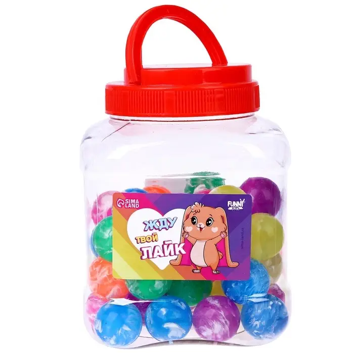 Мяч каучуковый, попрыгунчик &laquo;Жду твой лайк&raquo;,в банке, цвета МИКС, 50 шт