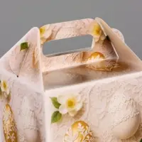 Коробка подарочная пасхальная с окном и с ручкой, бежевый, 10&times;10&times;15 см