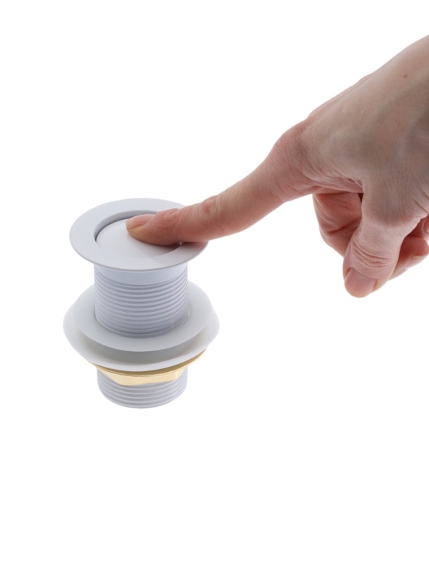 Донный клапан ZEIN engr, маленькая кнопка, без перелива, нержавеющая сталь, белый Донный клапан ZEIN engr, маленькая кнопка, без перелива, нержавеющая сталь, белый