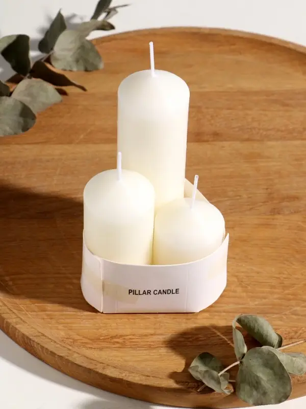 Набор свечей "Столбики белые" 3 шт d=4,5 см h=7; 10 и 15 см 9х8,5х15 см