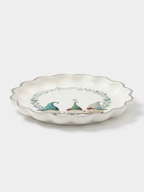 Тарелка сервировочная новогодняя Доляна «Домашние гномики», d=20 см, доломит, белая Тарелка сервировочная новогодняя Доляна «Домашние гномики», d=20 см, доломит, белая