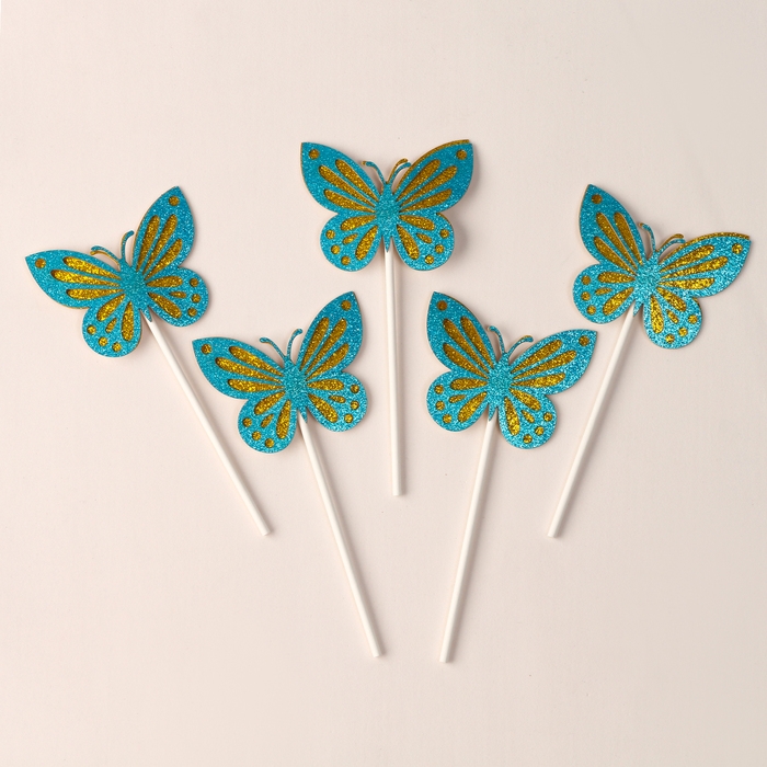 Набор топперов «Бабочки», набор 5 шт., цвет синий Набор топперов «Бабочки», набор 5 шт., цвет синий
