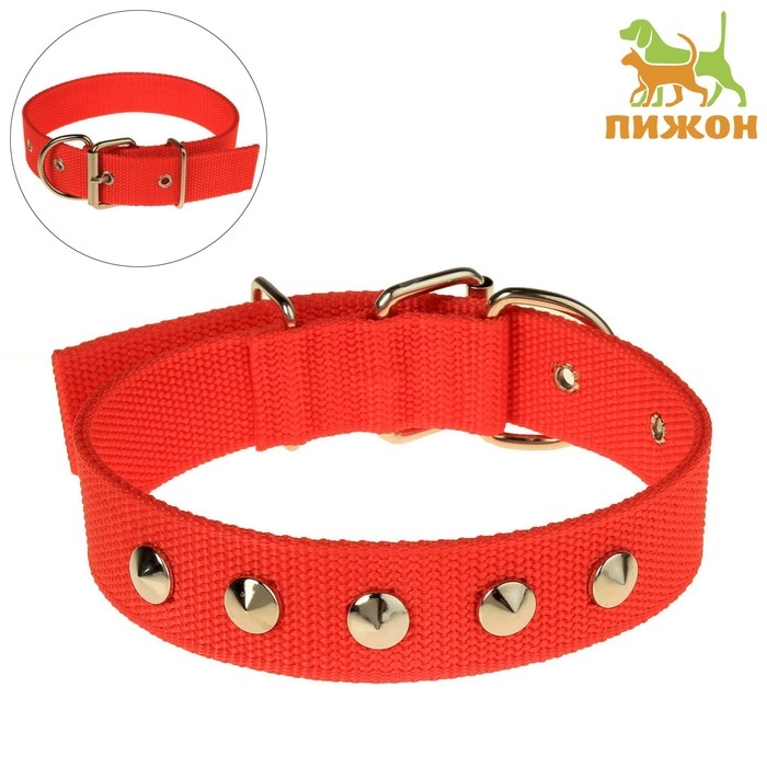 Ошейник клепаный, 48,5 х 3 см, ОШ 31-40 см, полиэстер, красный Ошейник клепаный, 48,5 х 3 см, ОШ 31-40 см, полиэстер, красный