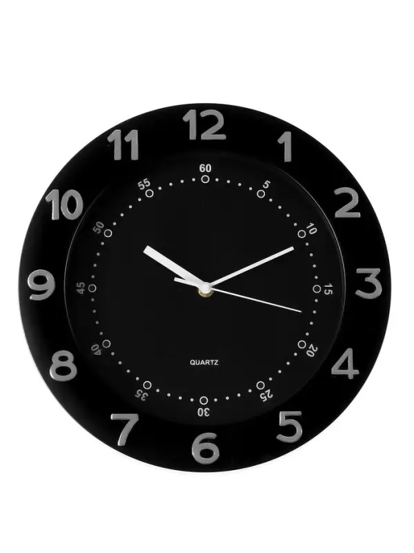 Часы настенные интерьерные, бесшумные, плавный ход, d=32 см, внутренний d=23.7 см, чёрные