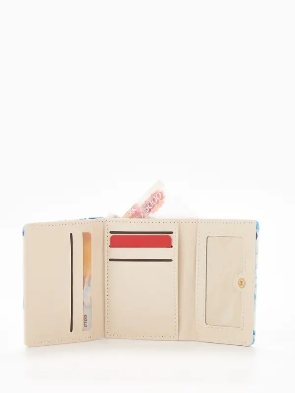 Кошелёк женский на кнопке, 10.5&times;2.5&times;8.5 см, с цветочным принтом, белый/голубой