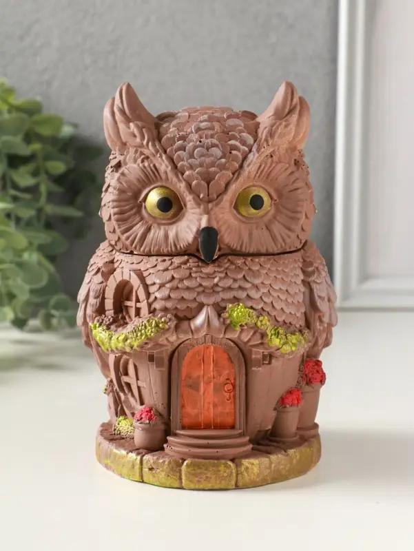 Шкатулка для украшений с крышкой «Сова Теремок», 15×10 см, гипс, коричневый с росписью Шкатулка для украшений с крышкой «Сова Теремок», 15×10 см, гипс, коричневый с росписью