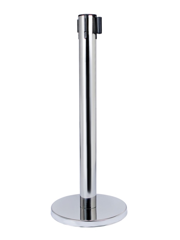 Стойка ограждения сер с вытяжной лентой-470см КРАСНАЯ,высота-90см,d-11см,напольный d-35см