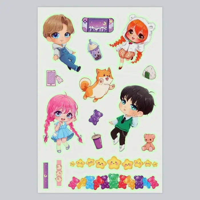 Переводные татуировки детские «Аниме», светятся в темноте, 14×21 см Переводные татуировки детские «Аниме», светятся в темноте, 14×21 см