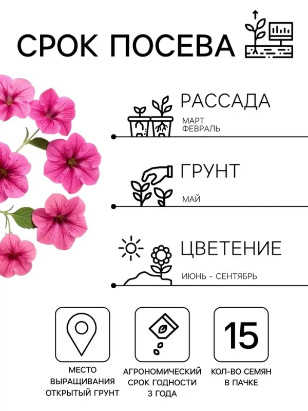 Семена цветов Петуния крупноцветковая &laquo;Танго&raquo;, розовая с вишневыми жилками, 15 шт., &laquo;ПОИСК&raquo;