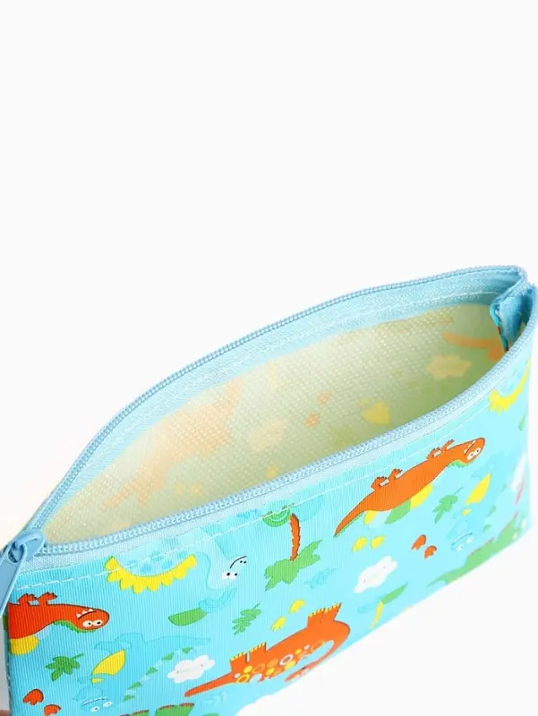 Косметичка-пенал на молнии, плоская, с рисунком, голубая Косметичка-пенал на молнии, плоская, с рисунком, голубая