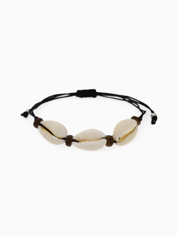 Браслет «Ракушка» на нити, кокос, чёрный в серебре