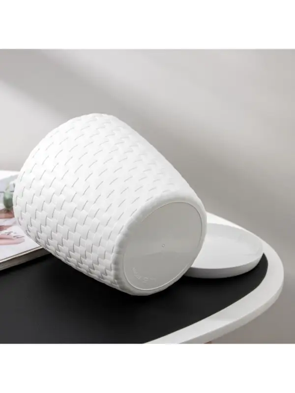 Горшок для цветов с поддоном &laquo;Ротанг&raquo;, 3 л, d=17 см, h=17 см, пластиковый, белый