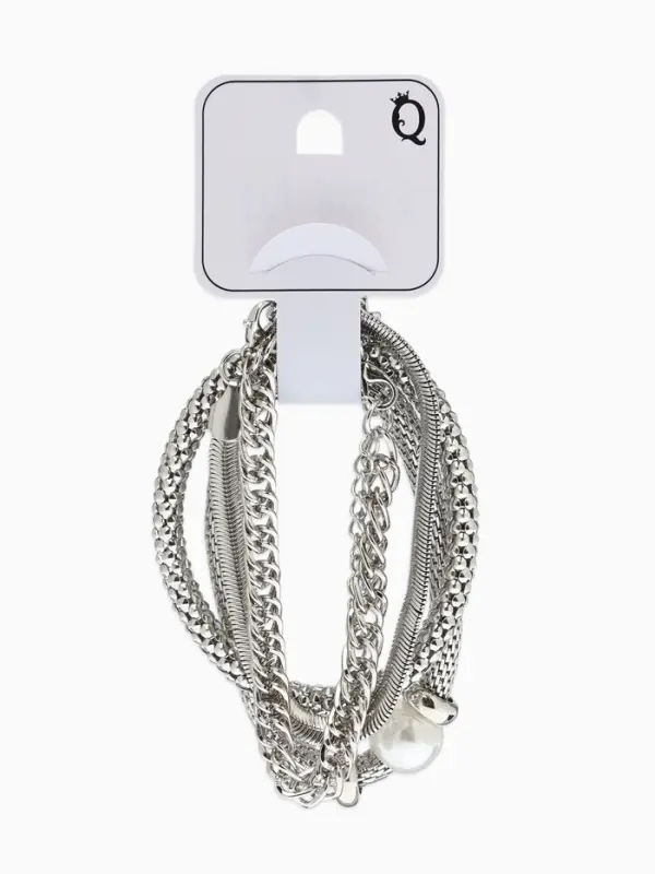 Браслет "Стиль" (набор 3шт) плетение, звенья, цвет белый в серебре