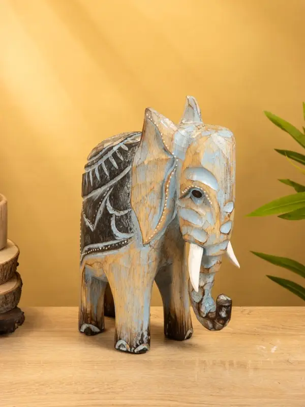 Сувенир "Слон" дерево 24х9х30 см, цв. коричнево-голубой