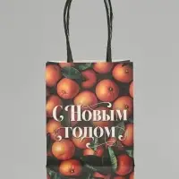 Пакет подарочный крафтовый &laquo;С Новым годом&raquo;, мандарины, 10&times;15&times;6 см