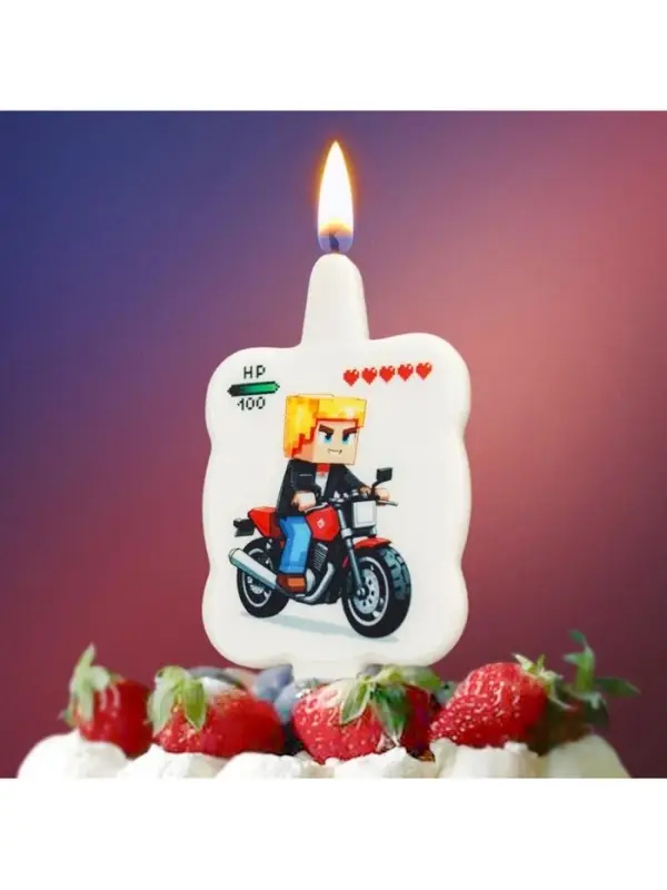 Свеча в торт " Майнкрафт. Мальчик на мотоцикле"