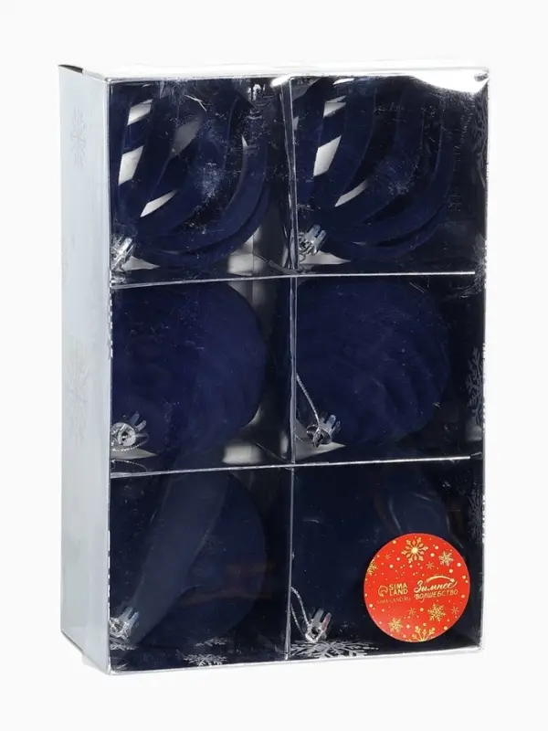 Набор шаров пластик d-8 см, 6 шт Набор шаров пластик d-8 см, 6 шт "Бархат. Грация" синий