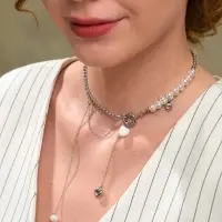 Колье с подвеской на цепочке &laquo;Сердце с жемчугом&raquo;, керамика, L=35 + удлинитель 5 см, белое в серебре