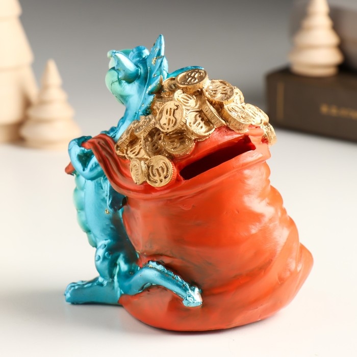 Копилка полистоун Копилка полистоун "Синий дракончик с мешком золотых монет" 10,2х7,2х10,6 см