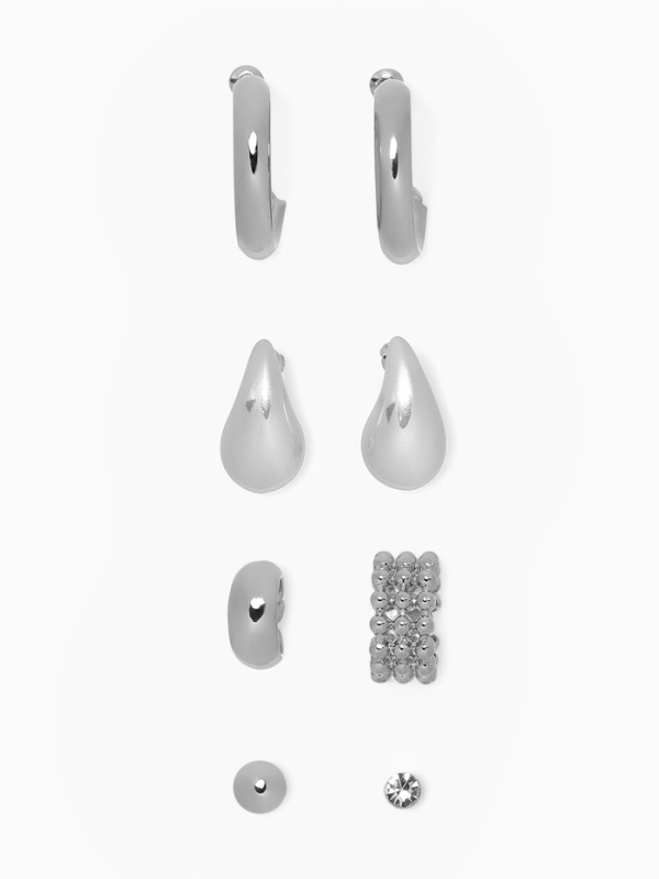 Набор серьги и каффы 8 шт «Кольца» капли, цвет серебро
