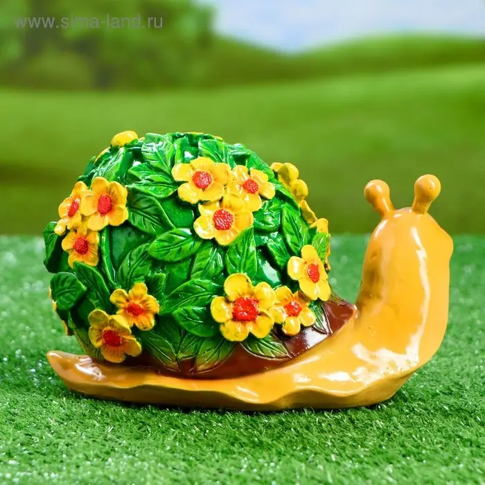 Садовая фигура "Улитка резная" акрил, цветы желтые, 20х11х12см