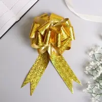 Бант-шар №5 голография, цвет жёлтый