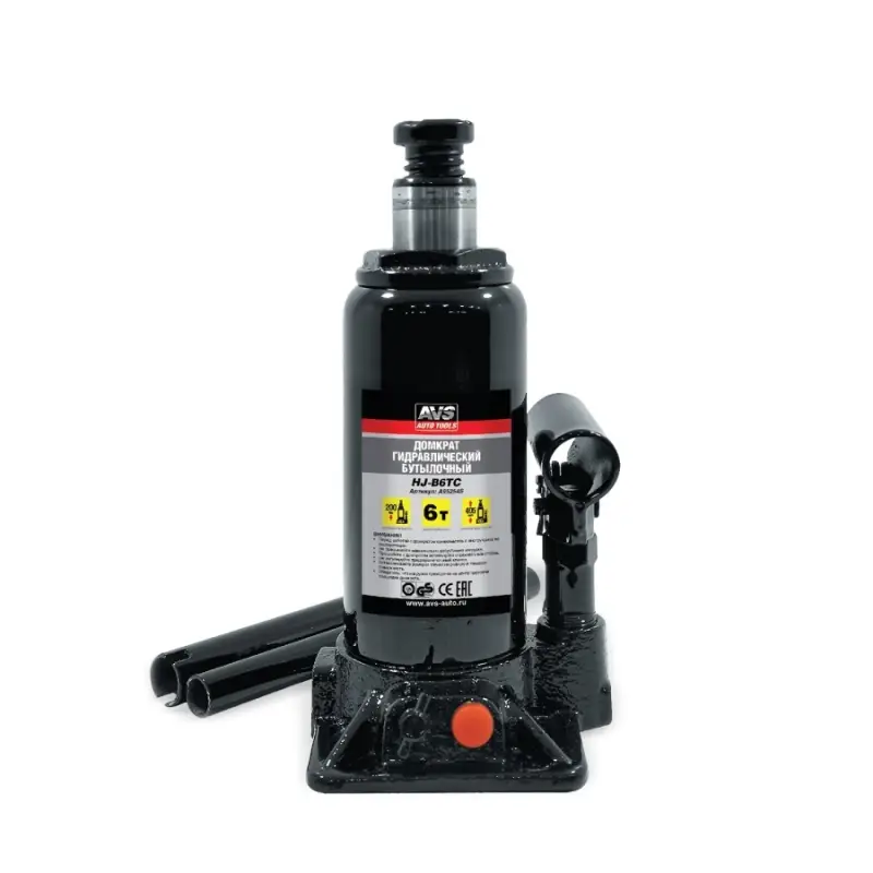 Домкрат гидравлический AVS HJ-B6TC, 6т, 200-405мм. с клапаном, в кейсе (ремкомплект)