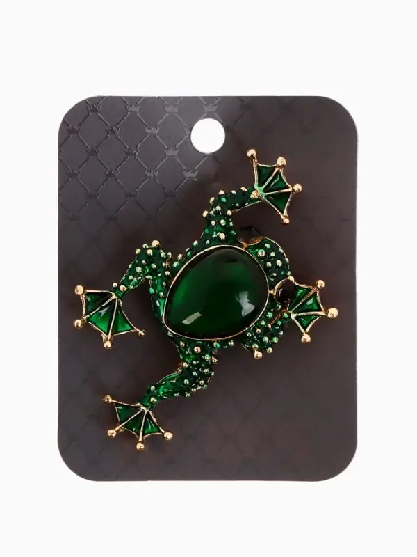 Брошь &laquo;Лягушка&raquo;, кабошон, зелёная в золоте