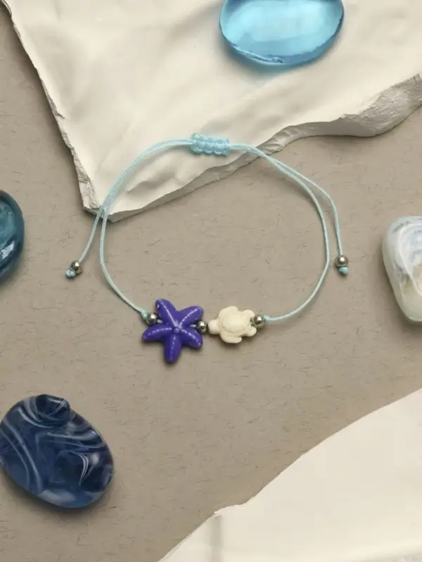 Браслет на нити &laquo;Звезда и Черепашка&raquo;, d=7 см, фиолетовый, голубой