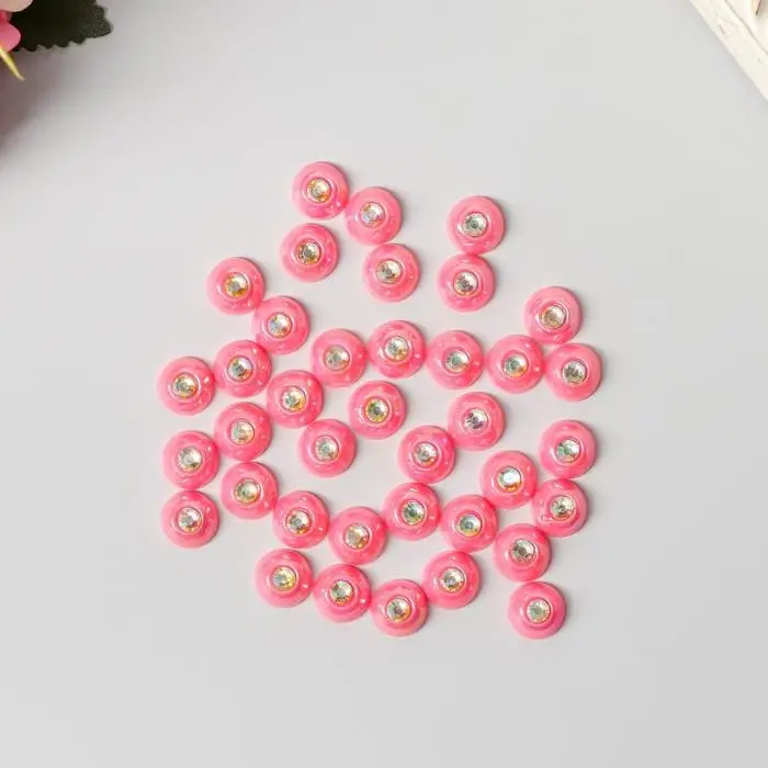 Декор для творчества пластик Декор для творчества пластик "Полужемчужина со стразой розовая" набор 40 шт 1х1х0,5 см