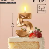 Свеча в торт на шпажке «Грань», цифра 5, шампань, 5 см