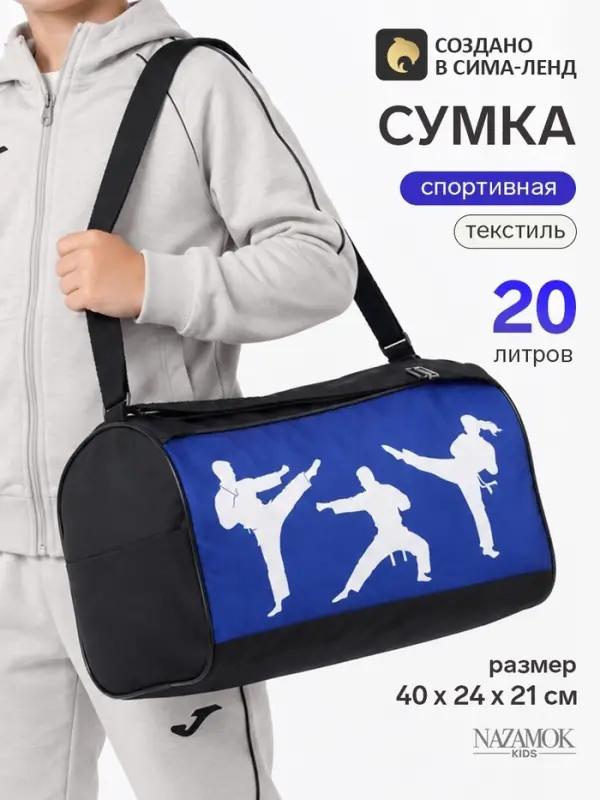 Сумка спортивная &laquo;Борцы&raquo;, 40&times;24&times;21, отдел на молнии, синяя