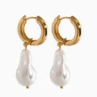 Серьги жемчуг "Барочный" галтовка, цвет белый в золоте