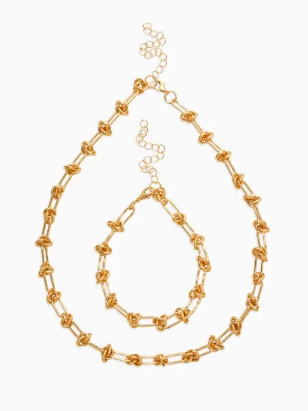 Набор 2 пред-а: цепь,браслет медь "Узел" 20/40+удл, цвет золото